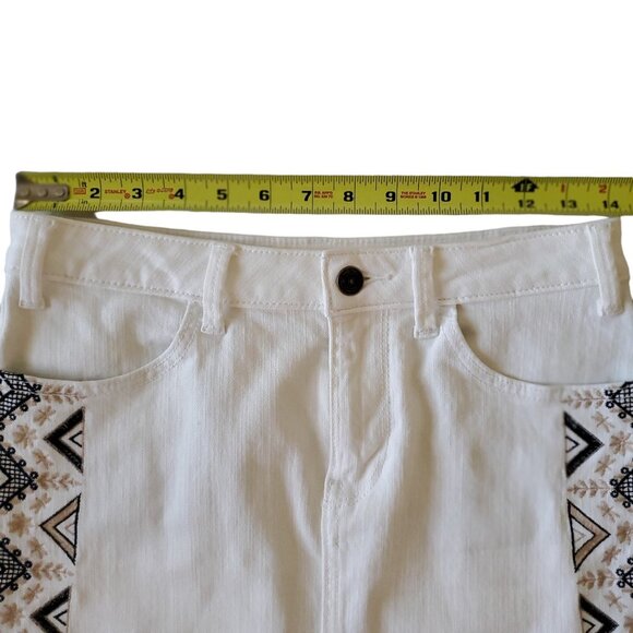Pilcro and the Letterpress by Anthropolgie  Boho  Embroidery Cream Denim Skirt - Picture 16 of 16